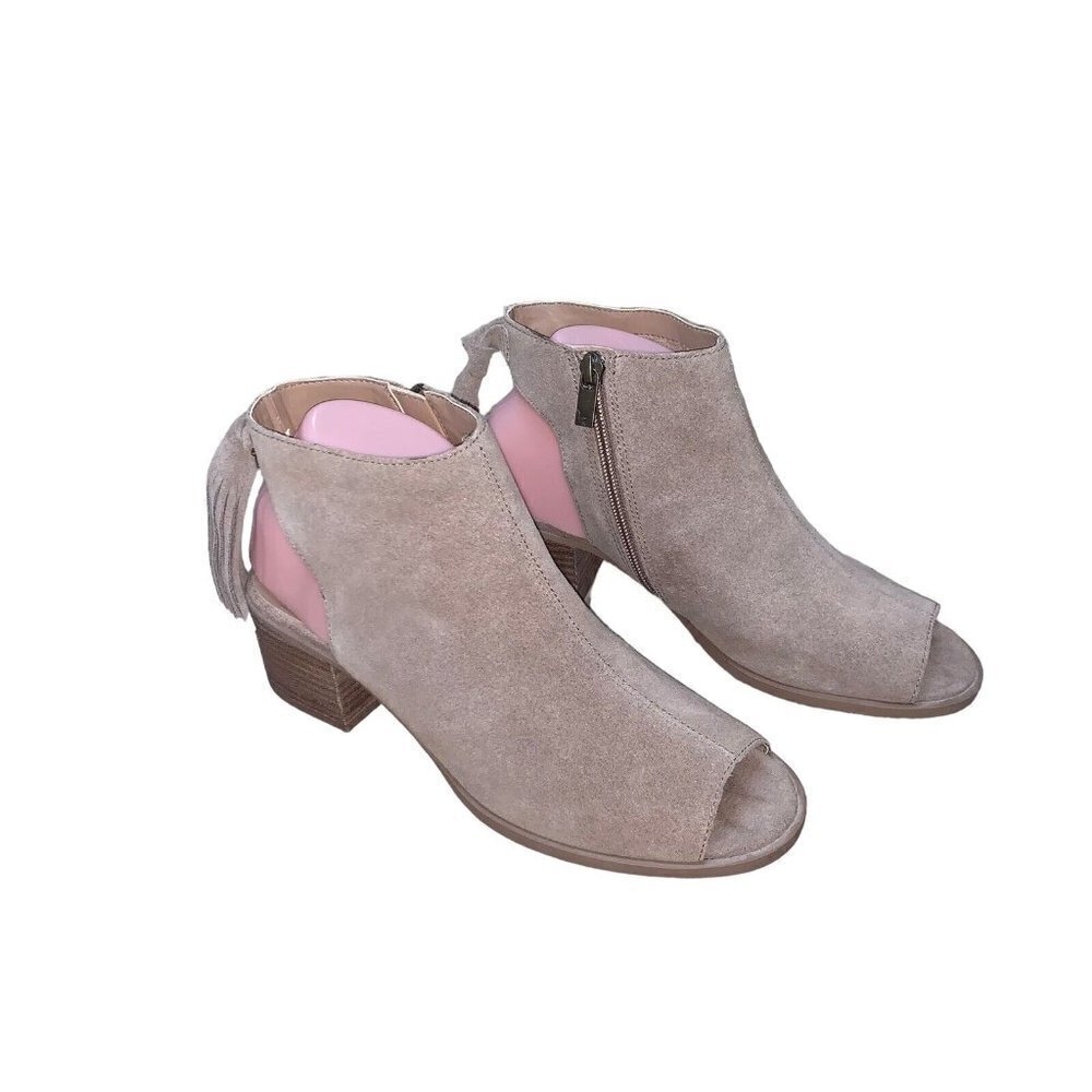 Koolaburra by UGG Women's Lene Suede Peep Toe Booties Size 8 Tan  w. Tassels
